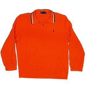 Polo Ralph Lauren Shirt Mens XL Orange Long Sleeve 1/4 zip Pocket Vntg